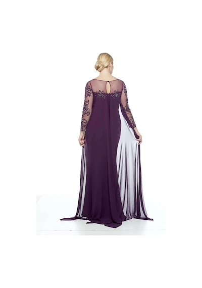 Moda Berray Kadın Uzun Kollu Arkası Şifon Kuyruklu Abiye Elbise Mürdüm 8028 Mürdüm