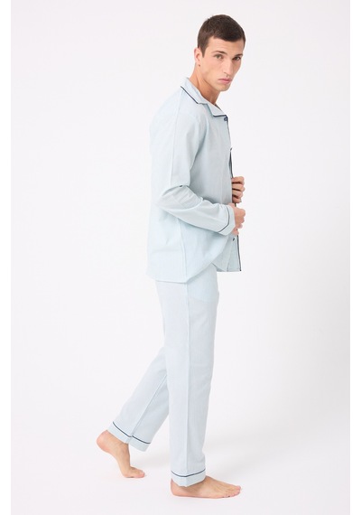 L'espadon Marısılk Premium Dokuma Uzun Kollu Uzun Paçalı Erkek Pijama Takımı-3320 Nane Yeşili