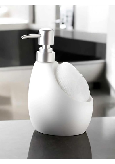 Seramik Mat Beyaz Süngerli Banyo Mutfak Sıvı Sabunluk 500ml Bulaşık Deterjanlık Beyaz