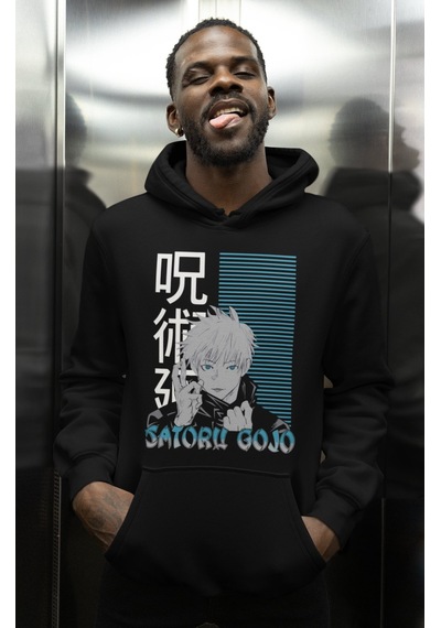 Sevbano Satoru Gojo Baskılı Unisex Oversize Jujutsu Kaisen Anime Dizi Kar Siyah