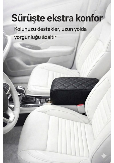 Lüks Oto Kolçak Kol Dayama Koltuk Arası Organizer Cepli Vidasız Montaj Siyah Deri Ve Dikiş