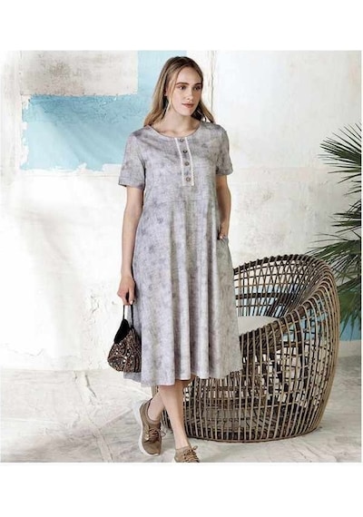 Senfoni Yarım Kol Desenli Elbise 4418 001