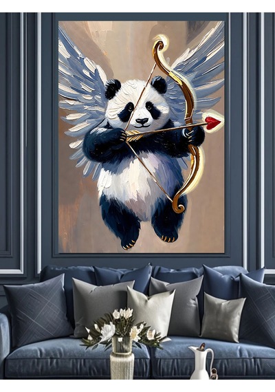 Ahşap Tablo Komik Panda Ok Atıyor İnsan Figürlü Tablolar