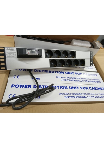 19" 2U 9'Lu Schuko Sigortalı Alüminyum  Priz (12 ADET)
