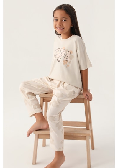 U.s. Polo Assn Lisanslı Floral Pattern Bej Kız Çocuk Pijama Takımı 5274-43372 Bej