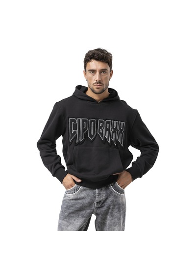 Cipo & Baxx Erkek Kapüşonlu Sweatshirt Siyah Regular Fit Cl601