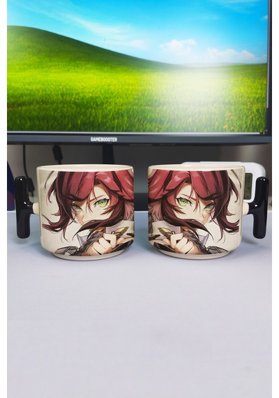 Heizou Genshin İmpact Baskılı Seramik Lüks Kupa 1 Adet T Şeklinde Özel Siyah Kulp Dalga Kulp V4t Çok Renkli