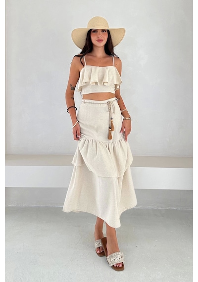 Asprin Fashion Kat Bluz Etek Takım Ekru Beyaz