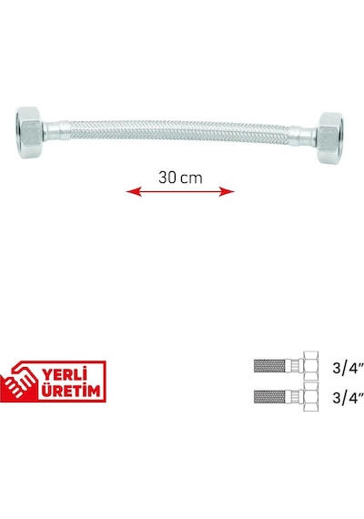 Paslanmaz Çelik Flex Hortum 3/4 - 3/4 Kombi Ve Sayaç Bağlantı Hortumu 20 Cm Çok Renkli Diğer