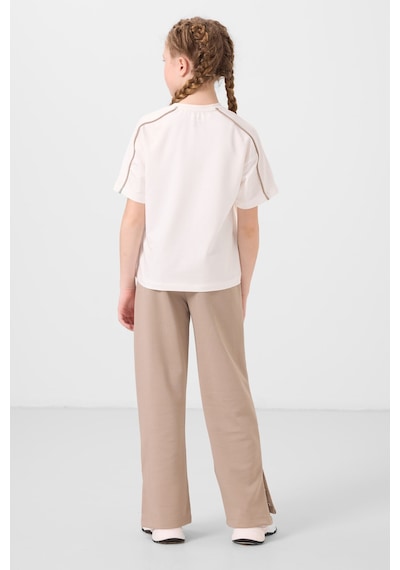 Tommylife Ekru-koyu Bej O Yaka Baskılı Geniş Paça Çıt Çıt Detaylı Kız Çocuk Palazzo Eşofman Takım - 75172 Ekru/koyu Bej Ekru - Koyu Bej
