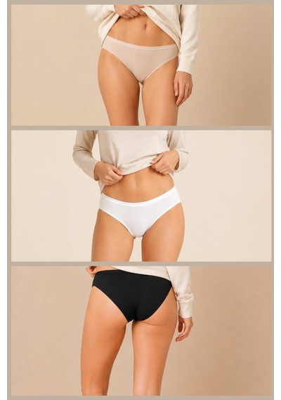 Loule Kadın 3'lü Modal Pamuklu Bikini Külot Siyah Beyaz Ten Siyah - Beyaz - Ten