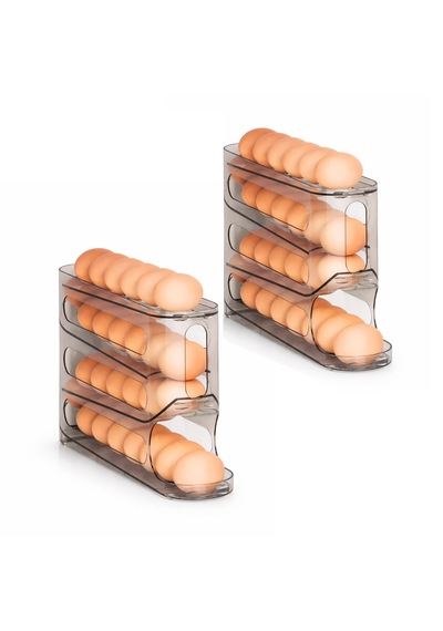 Microcase Abs Plastik Dolapiçi Yuvarlanır Tip Yumurta Organizer Ve Standı 2 Adet Al5452 Füme