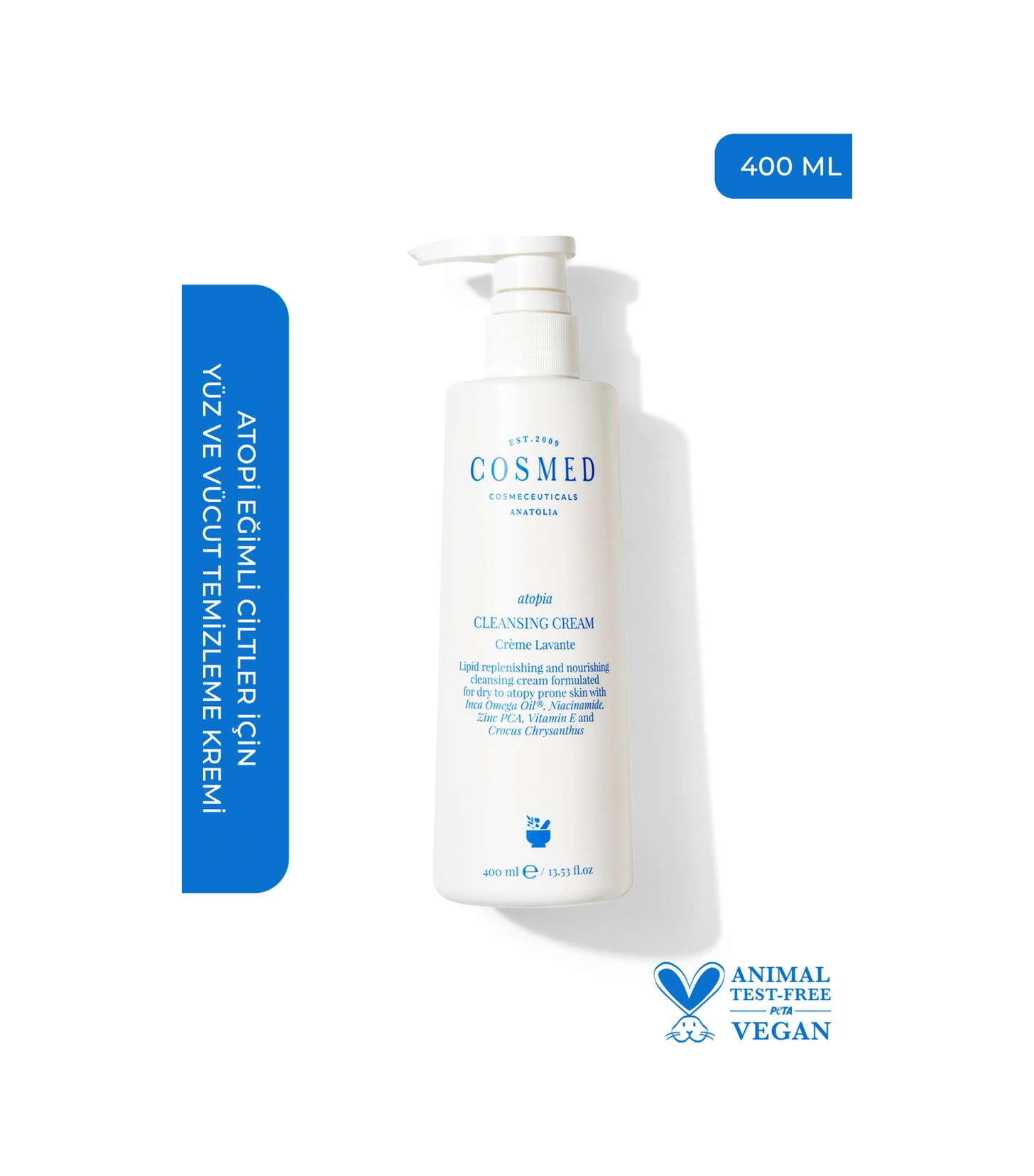 Cosmed Atopi Eğilimli Ciltler İçin Yüz ve Vücut Temizleyici Süt Krem - Cleansing Cream - 400 ml