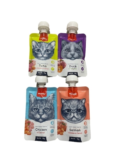 Wanpy Tasty Meat Paste 4 Çeşit Taze Sıvı Kedi Ödül Maması 4 x 90 G