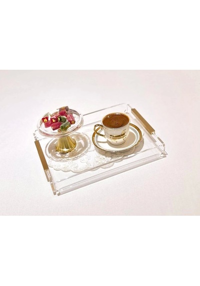 Agbtend Gold Lıne Tray -s- Dekorasyon Ve Sunum Tepsisi Şeffaf