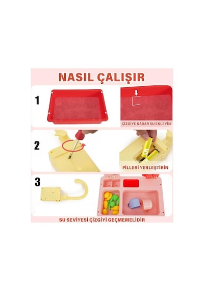 Oyuncak Gerçek Su Akan Aksesuarlı Mutfak Lavabo Seti Pilli Su Devir Daimli 79134699