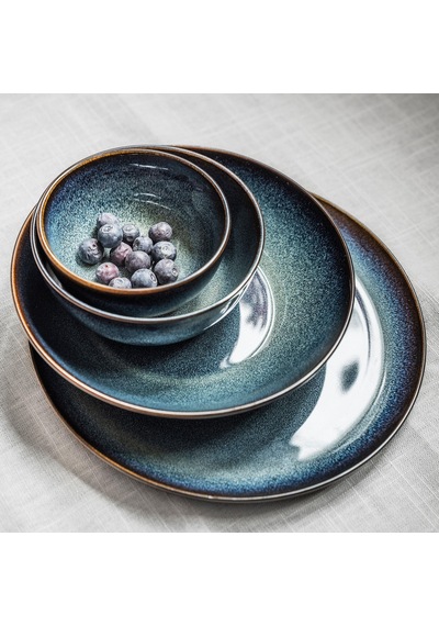 4 Lü Kase Seti Mavi Renk 14 Cm Meridyendukkan Stoneware, Renkli Sır