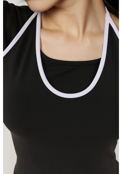 Hiccup Halter Yaka Uzun Kollu Esnek Örme Top Siyah