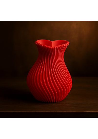 Kalp Şeklinde Vazo. Vazo. 3d Vazo. Plastik Vazo. Kıvrımlı Vazo. Dekoratif Vazo. Kırmızı