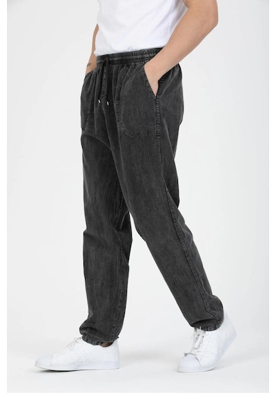 Baw Company Unisex Ince Yazlık Beli Lastikli Kordonlu Keten %100 Pamuklu Kumaş Pantolon Pijama Antrasit