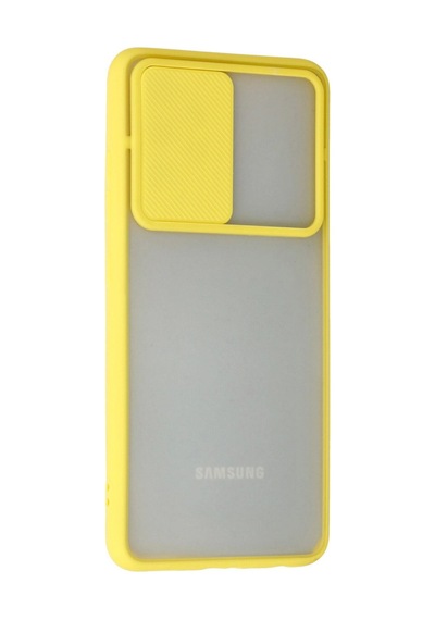 Samsung Galaxy A52 Kılıf Palm Buzlu Kamera Sürgülü Silikon - Sarı