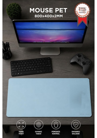 Gaming Oyuncu Klavye Fare Altlığı Kaymaz Taban Büyük Mouse Pad Pu Bl 800 400mm Mavi