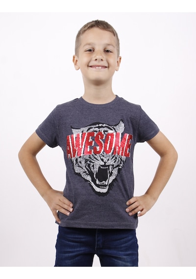 Toontoy Kids Toontoy Erkek Çocuk Awesome Pul Nakışlı T-shirt İndigo