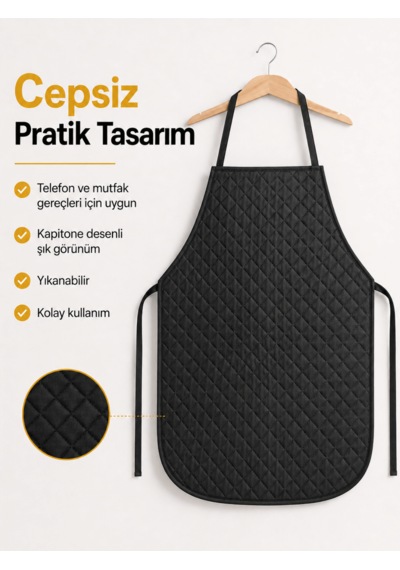 Beylini Kapitone Mutfak Önlüğü Sıvı Geçirmez Leke Tutmaz Yıkanabilir Aşçı Yemek Bulaşık Kirlenme Önleyici Önlük Siyah