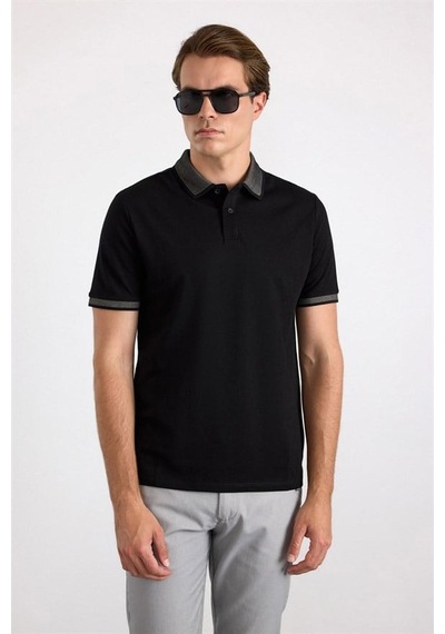 Süvari Siyah Regular Düz Baskısız Pike Polo Yaka Tişört Sts1014000007-s09