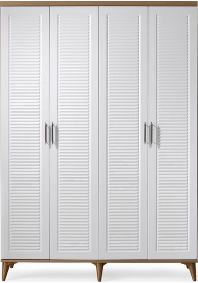 GuneyStore Paris 4 Kapaklı Komple MDF Atlantik Çam-Beyaz Gardırop