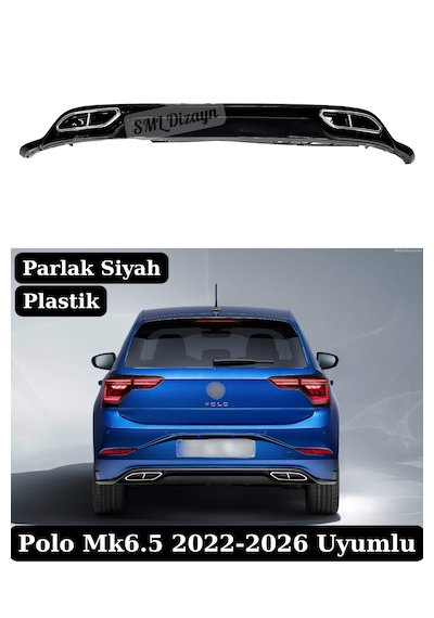 Volkswagen Polo Mk6.5 2022-2026 R-line Stil Arka Tampon Difüzörü - Parlak Siyah
