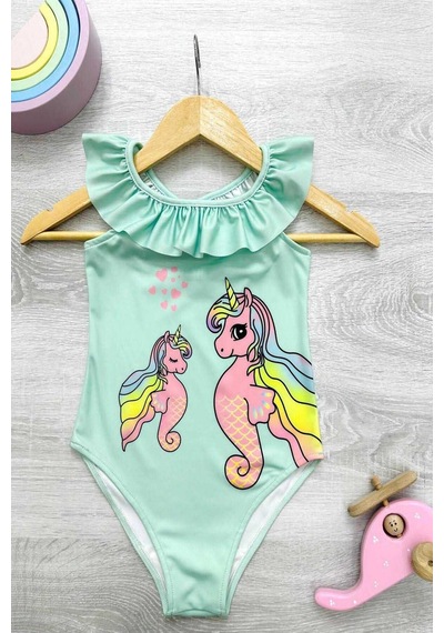 My Kids Wear Çapraz Fırfır Askılı Kız Çocuk Mayo Kırmızı - Beyaz