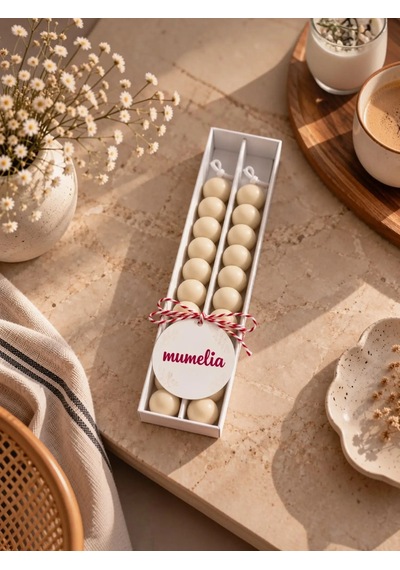 Mumelia Bubble Şamdan - Doğal Soya Kutulu Dekoratif Mum - 2'li - Krem - 1 Kutu