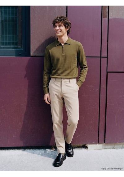 Kip Bej Düz Dokuma Jogging Fit Casual Pamuk Karışımlı Pantolon