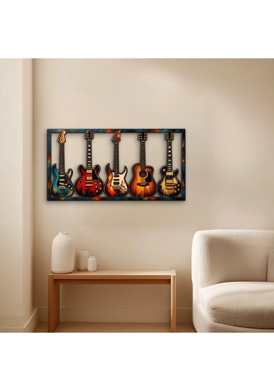 Beş Gitar - Metal Tablo - Dec0226 150 X 78 Cm Çok Renkli