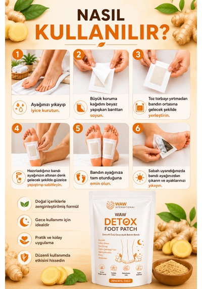Waw Detox Foot Patch 10 Adet Zencefil Özlü Gece Ayak Bakım Bandı