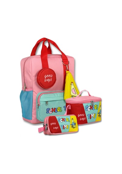 Ümit Çanta Kız Çocuk School Time Baskılı Üçlü İlkokul Okul Çanta Seti - Setumt6069a Pembe - Yeşil