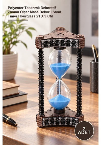 2 Adet Kum Saati Polyester Tasarımlı Dekoratif Zaman Ölçer Masa Dekoru Sand Timer Hourglass 21 X 9 Cm Diğer