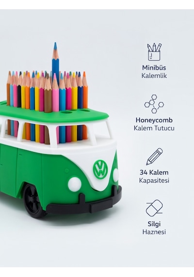 Minibüs Tasarım Yeşil Kalemlik 3d Yazıcı Baskı Honeycomb Petek Kapaklı Masaüstü Aksesuarı Diğer