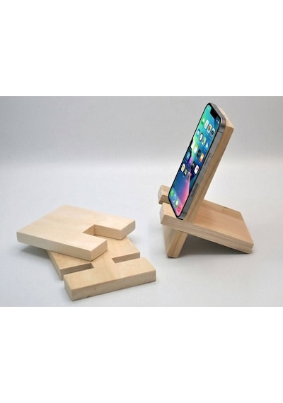 Doğal Ahşap Geçmeli Telefon Ve Tablet Standı - Masaüstü Tutucu 15x10 Cm