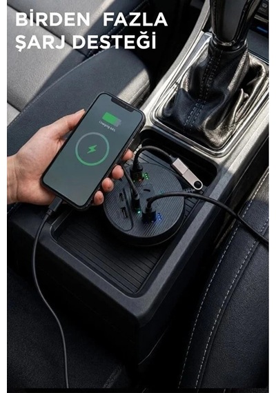 Araç Şarj Aleti Çakmaklık İnvertör & Şarj Cihazı 220v Priz+usb & Type-c Araba Çakmaklık 1