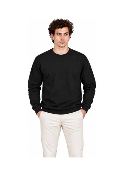 Erkek Bisiklet Yaka İçi Şardonlu 2 İplik Düz Uzun Kollu Regular Fit Sweatshirt - Siyah