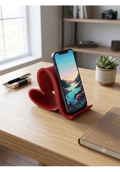Kalp Tasarımlı Telefon Standı 3d Baskı Masaüstü Telefon Tutucu İtfaiye Kırmızısı