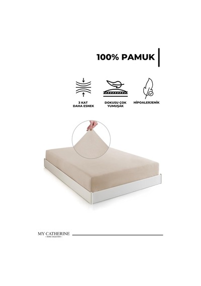 Lastikli & Hipoalerjenik Çarşaf %100 Pamuk Penye Kumaş Çift Kişilik 160x200 Cm - Ekru, Luxcarsaf Çok Renkli