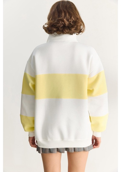 Shade Kadın Yarım Fermuarlı Nakış Detaylı Renk Bloklu Oversize Sweatshirt 10001 60283561 - Beyaz-sarı Çok Renkli Shade Kadın Yarım Fermuarlı Nakış Detaylı Renk Bloklu Oversize Sweatshirt 10001 60283561 - Beyaz-sarı Çok Renkli
