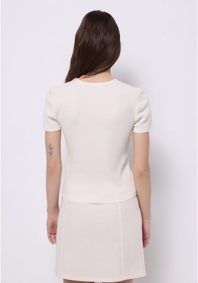 Colins Slim Fit Yuvarlak Yaka Baskılı Kadın Ekru Kısa Kol Tişört Cl1074534 Q1.v2 Ecr Ekru
