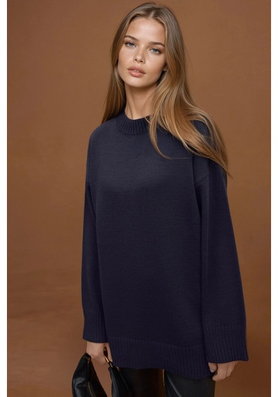 Hiccup Kalın Bisiklet Yaka Uzun Kalçayı Kapatan Kazak Gece Mavisi