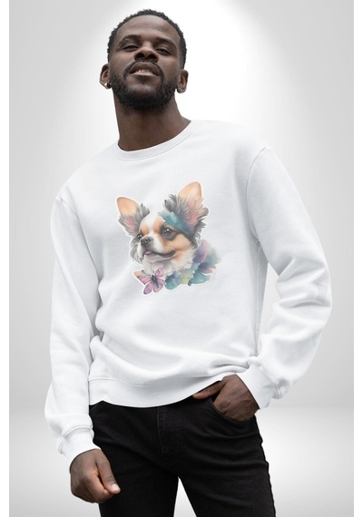 Chihuahua Köpek Unisex Beyaz Baskılı Sweatshirt Beyaz