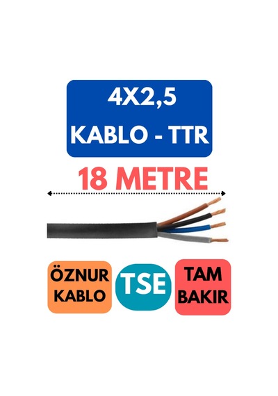 Öznur 4x2,5 Ttr Kablo Metre Seçenekli Siyah - 18 Metre