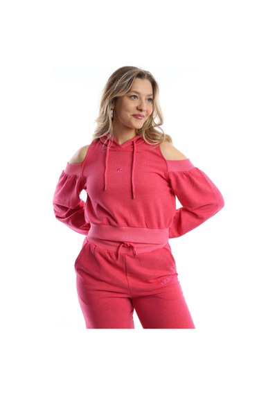 Kadın Kapüşonlu Omuz Dekolteli Sweatshirt Pembe